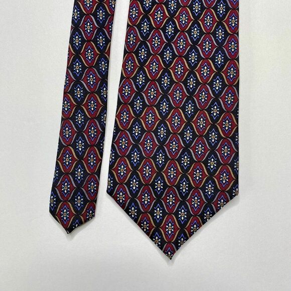 Stafford Black Maroon Purple Geometric Print 100% Silk Men's Neck Tie 4" x 60" - Picture 3 of 6